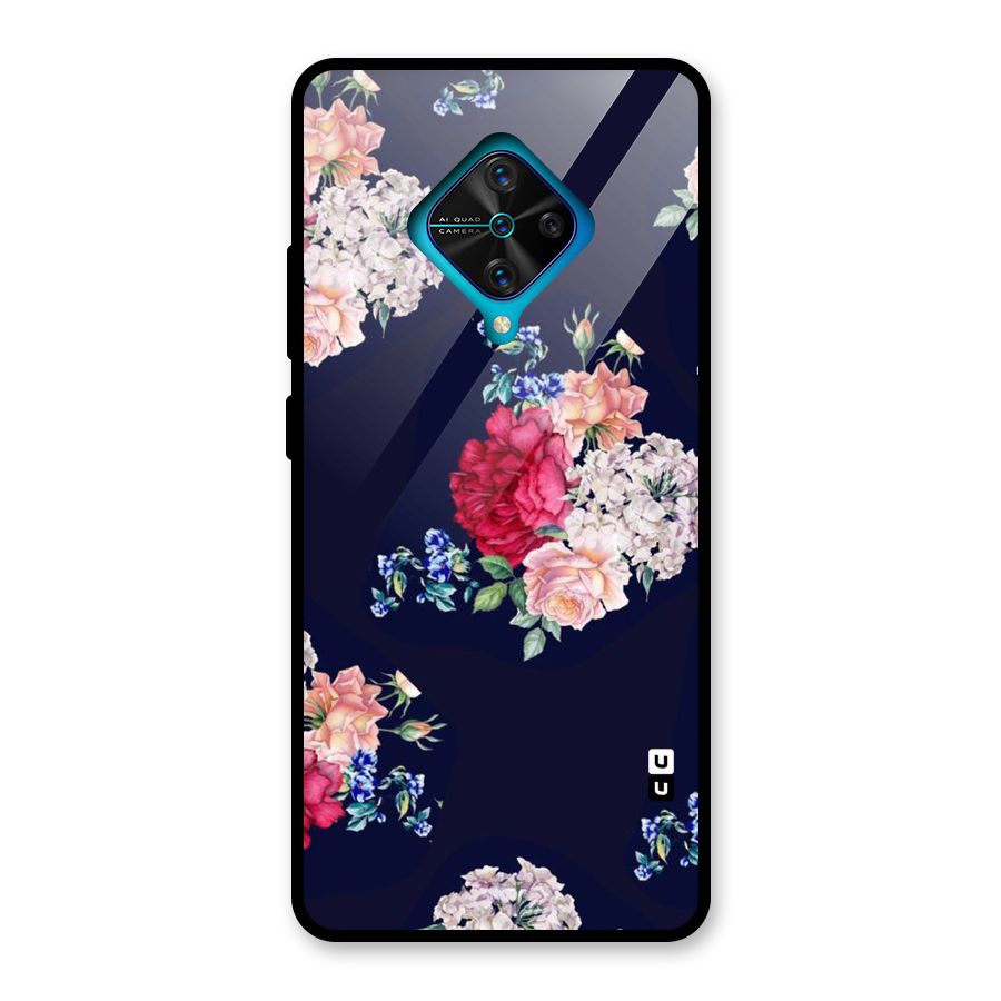 Magenta Peach Floral Glass Back Case for Vivo S1 Pro