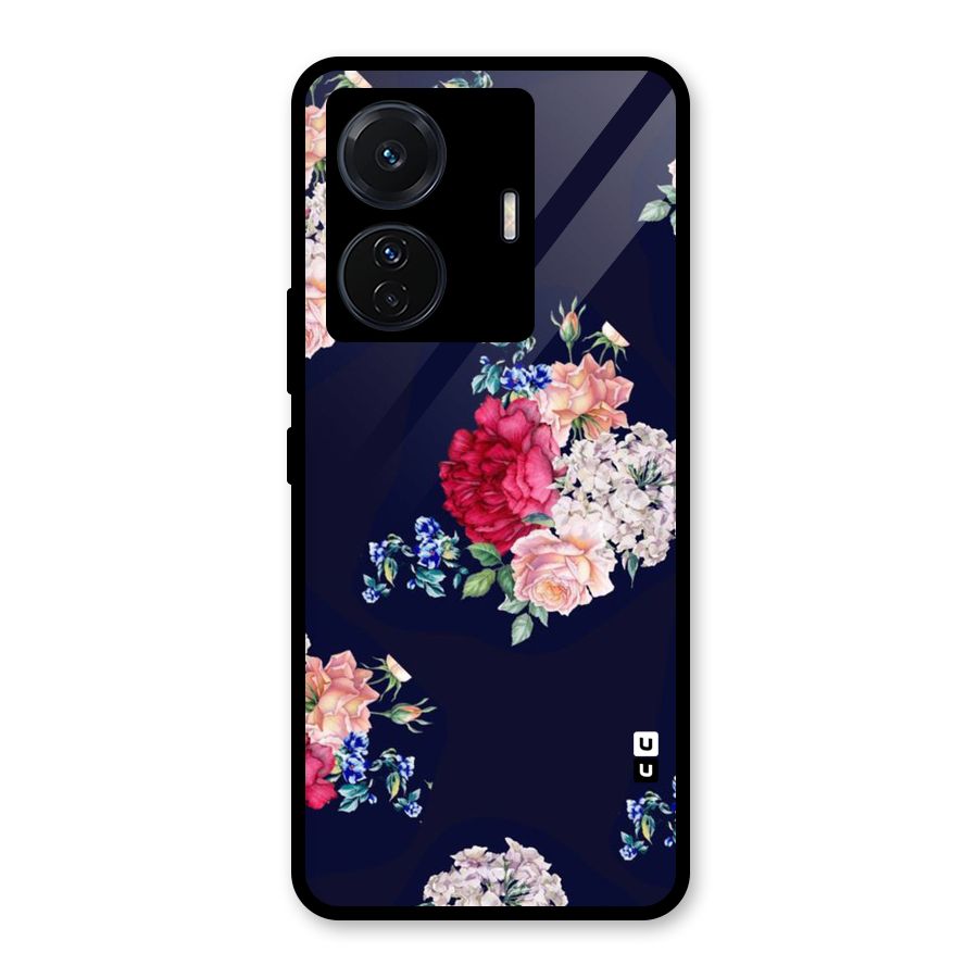 Magenta Peach Floral Glass Back Case for Vivo T1 Pro