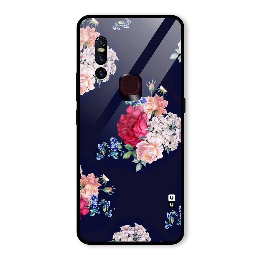 Magenta Peach Floral Glass Back Case for Vivo V15