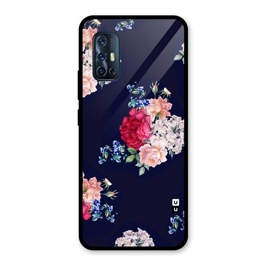 Magenta Peach Floral Glass Back Case for Vivo V17