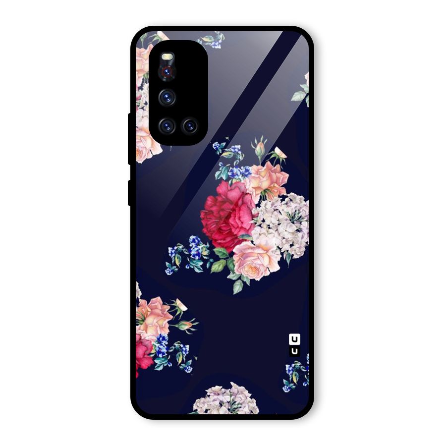 Magenta Peach Floral Glass Back Case for Vivo V19
