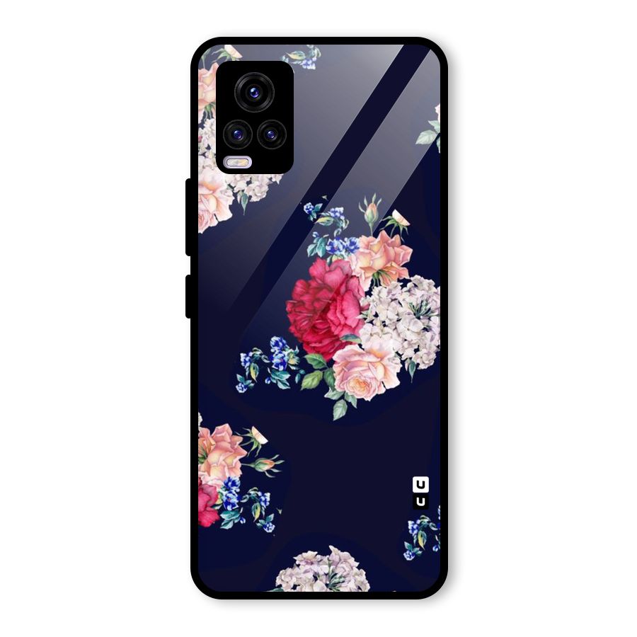 Magenta Peach Floral Glass Back Case for Vivo V20