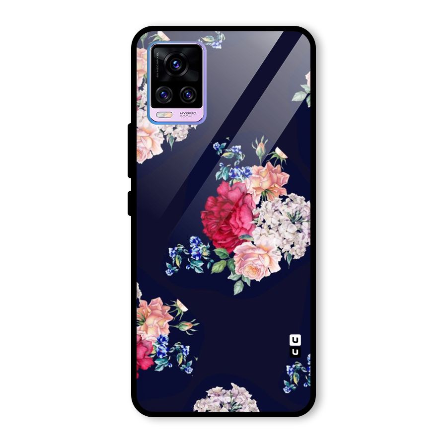 Magenta Peach Floral Glass Back Case for Vivo V20 Pro