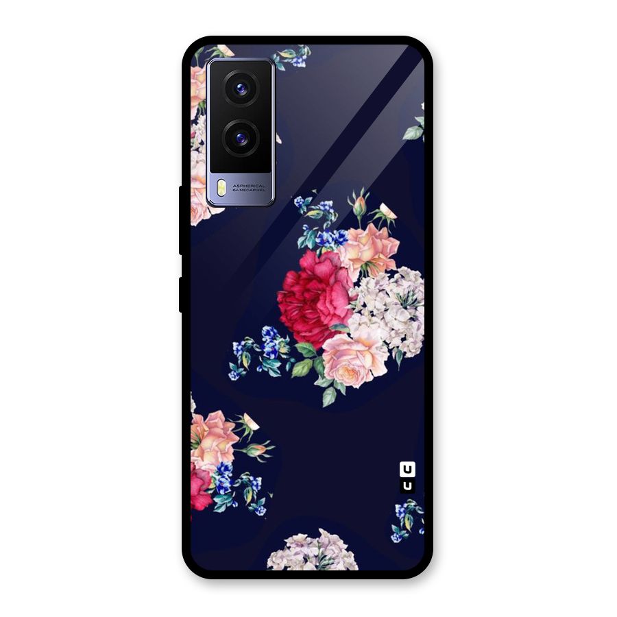 Magenta Peach Floral Glass Back Case for Vivo V21e 5G