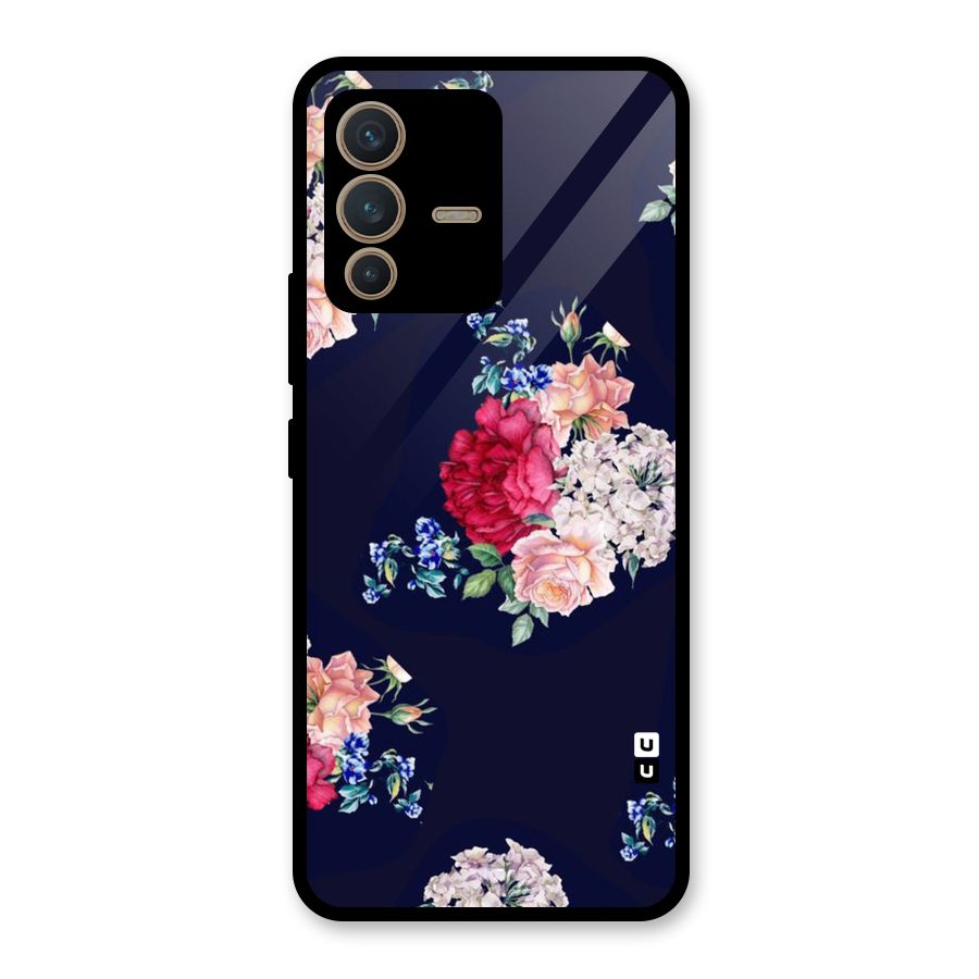 Magenta Peach Floral Glass Back Case for Vivo V23 5G