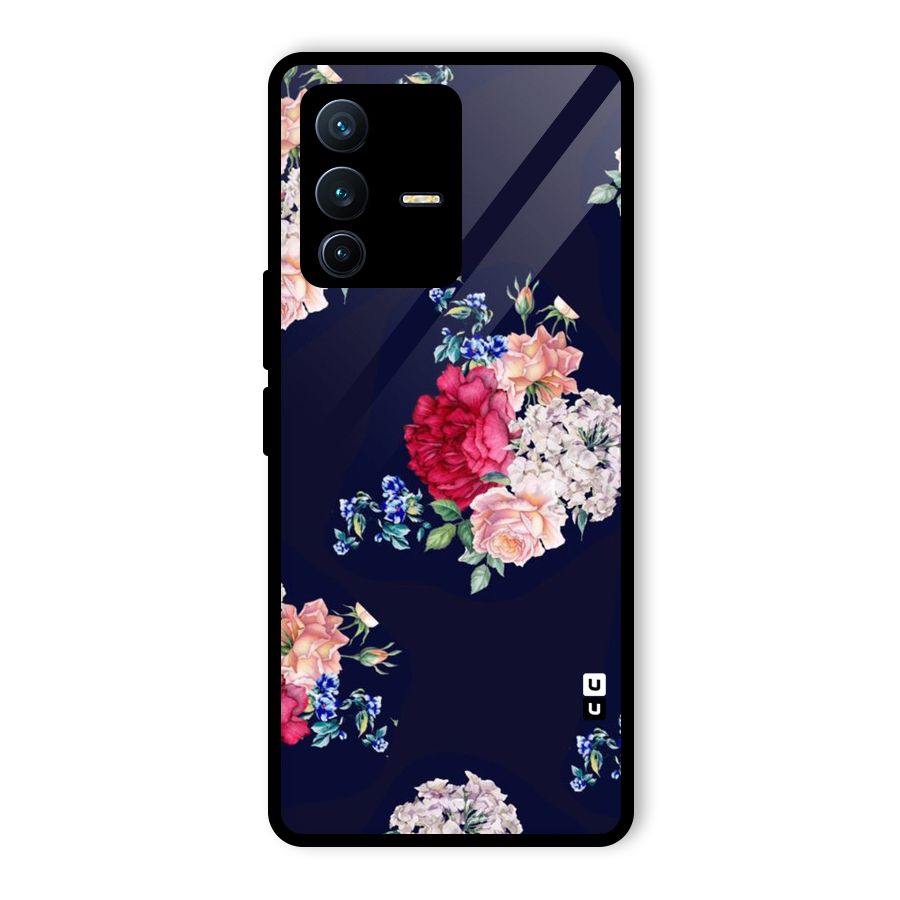 Magenta Peach Floral Glass Back Case for Vivo V23 Pro