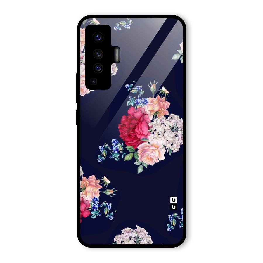 Magenta Peach Floral Glass Back Case for Vivo X50