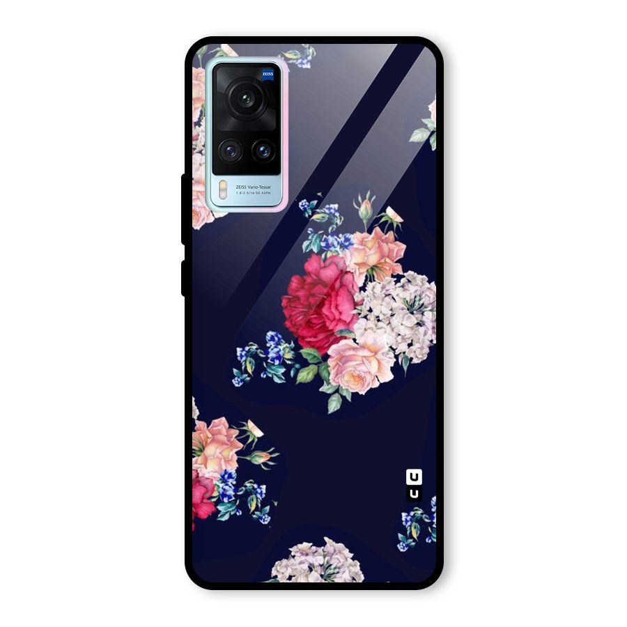 Magenta Peach Floral Glass Back Case for Vivo X60