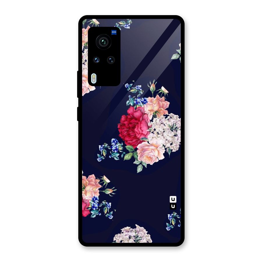 Magenta Peach Floral Glass Back Case for Vivo X60 Pro