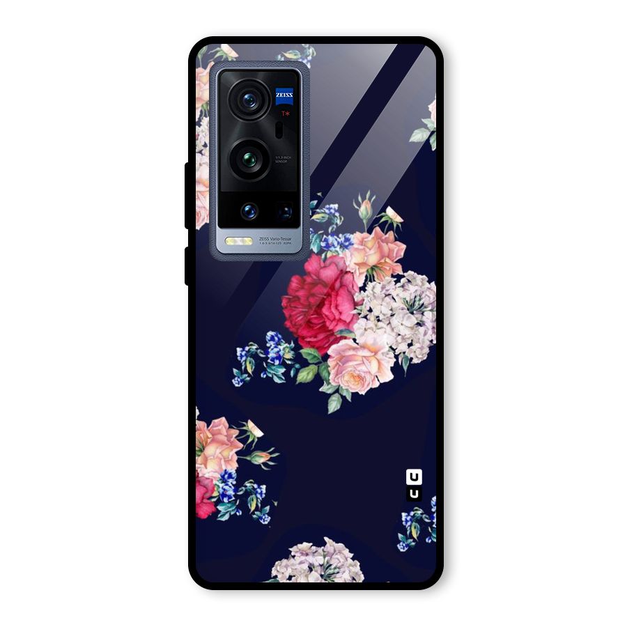 Magenta Peach Floral Glass Back Case for Vivo X60 Pro Plus