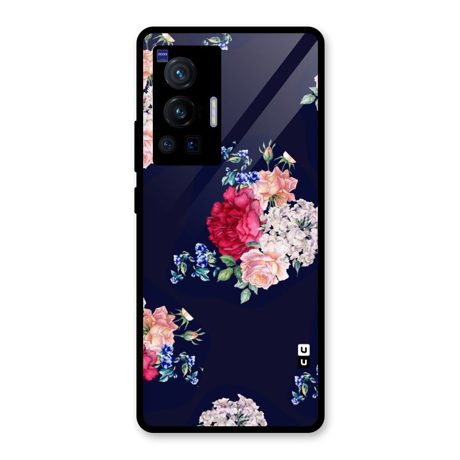 Magenta Peach Floral Glass Back Case for Vivo X70 Pro