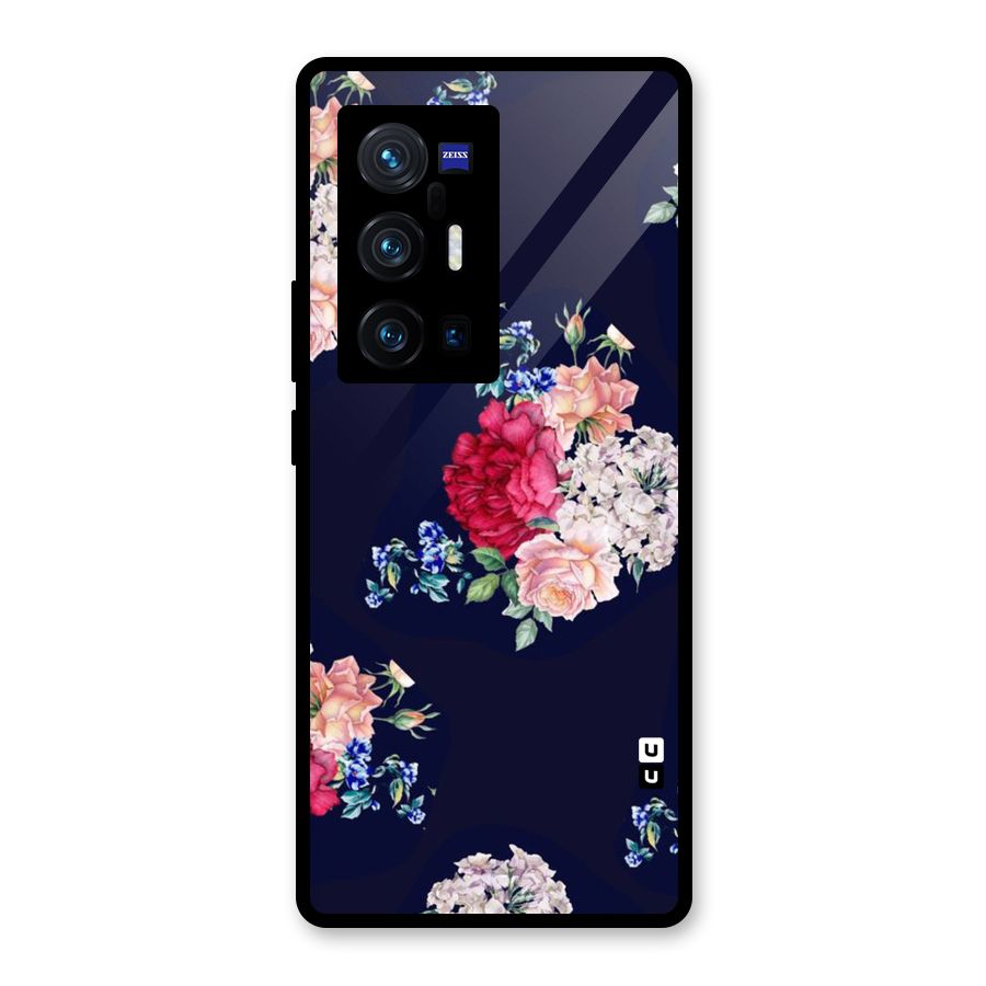 Magenta Peach Floral Glass Back Case for Vivo X70 Pro Plus