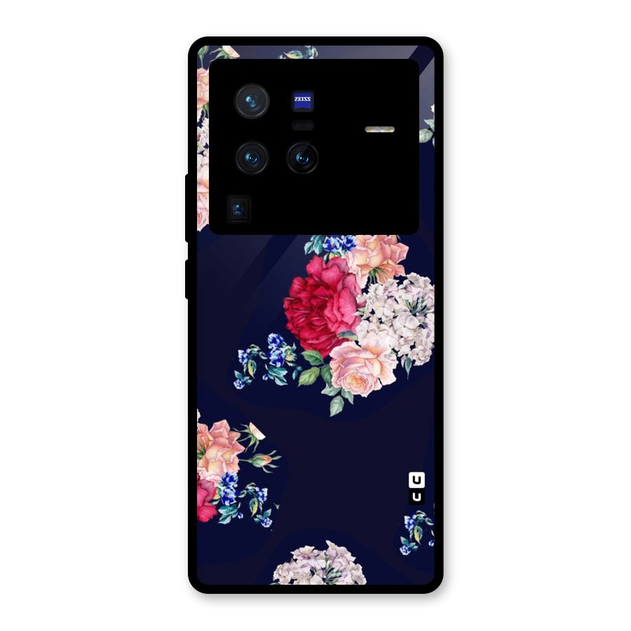 Magenta Peach Floral Glass Back Case for Vivo X80 Pro