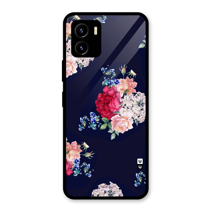 Magenta Peach Floral Glass Back Case for Vivo Y15s