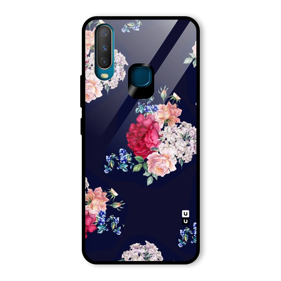 Magenta Peach Floral Glass Back Case for Vivo Y17