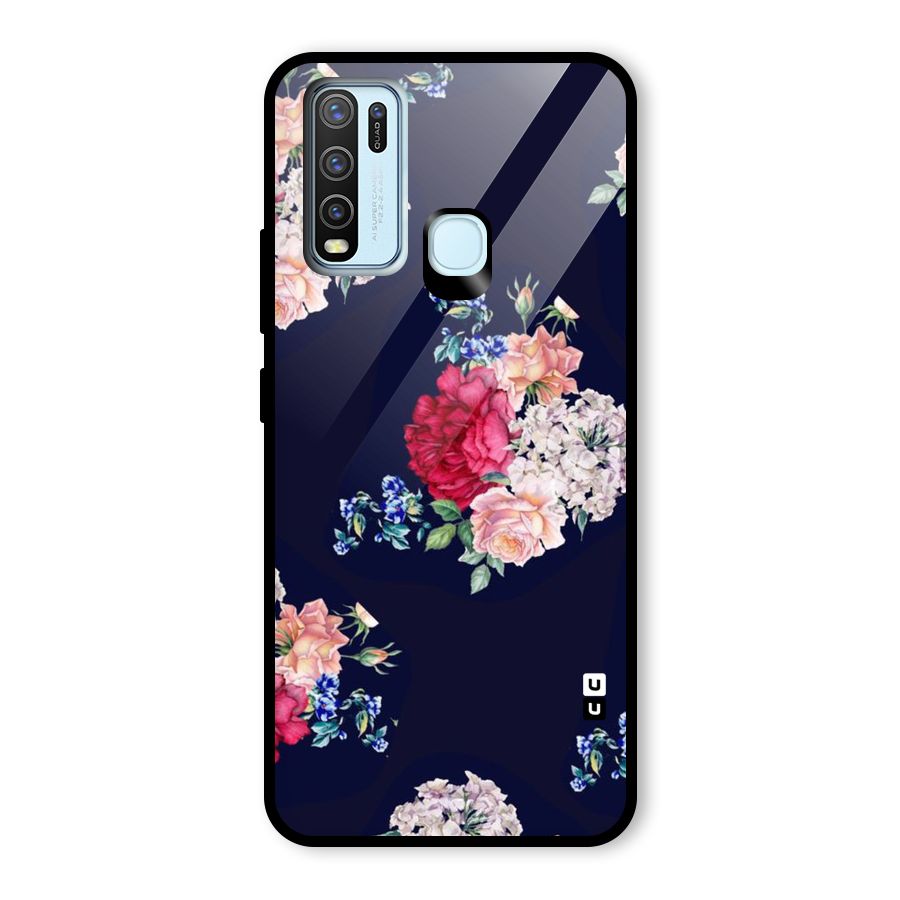 Magenta Peach Floral Glass Back Case for Vivo Y30