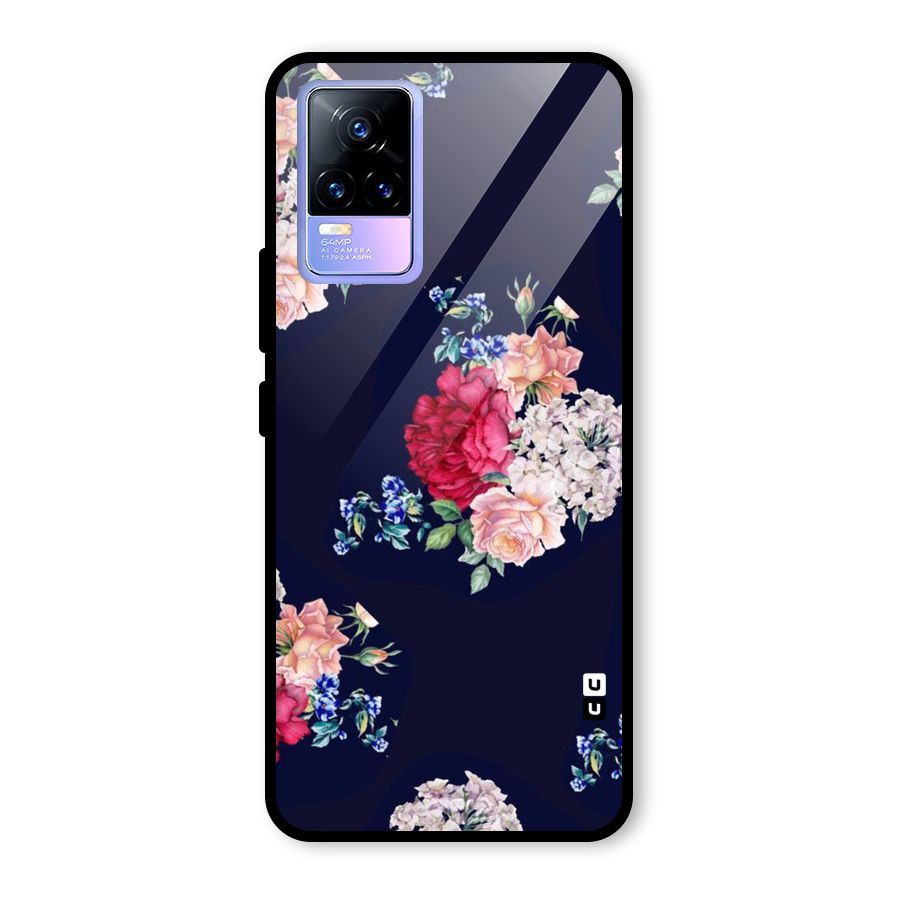 Magenta Peach Floral Glass Back Case for Vivo Y73