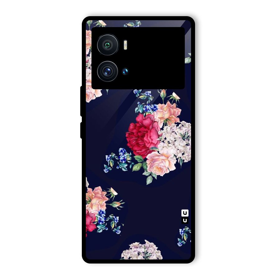 Magenta Peach Floral Glass Back Case for Vivo iQOO 9 Pro