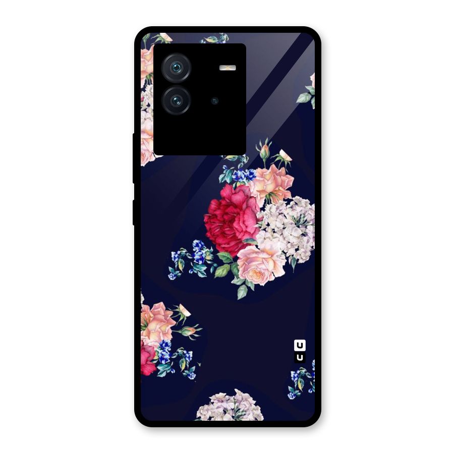 Magenta Peach Floral Glass Back Case for Vivo iQOO Neo 6 5G