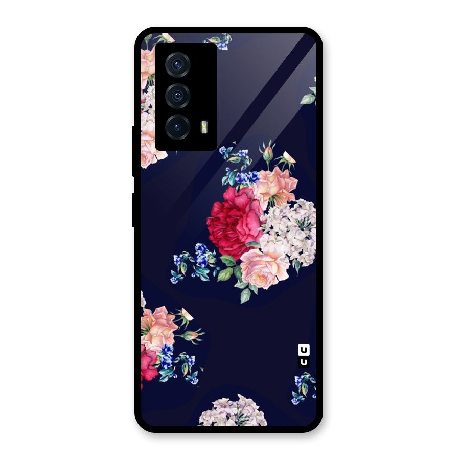 Magenta Peach Floral Glass Back Case for Vivo iQOO Z5