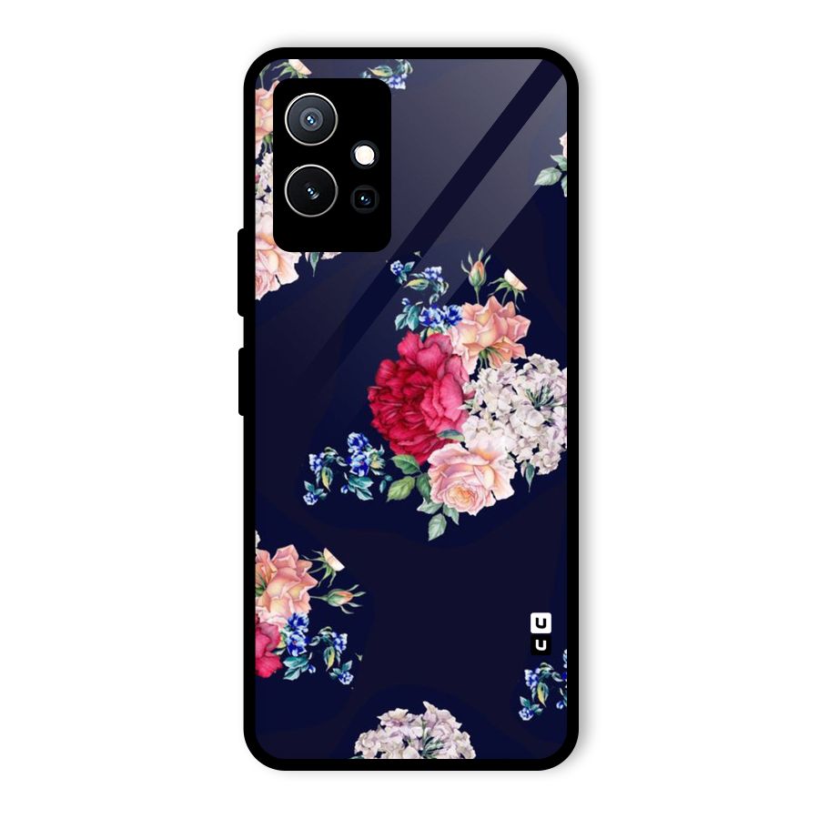 Magenta Peach Floral Glass Back Case for Vivo iQOO Z6