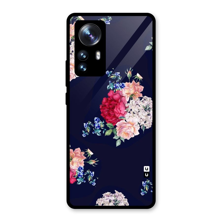 Magenta Peach Floral Glass Back Case for Xiaomi 12 Pro