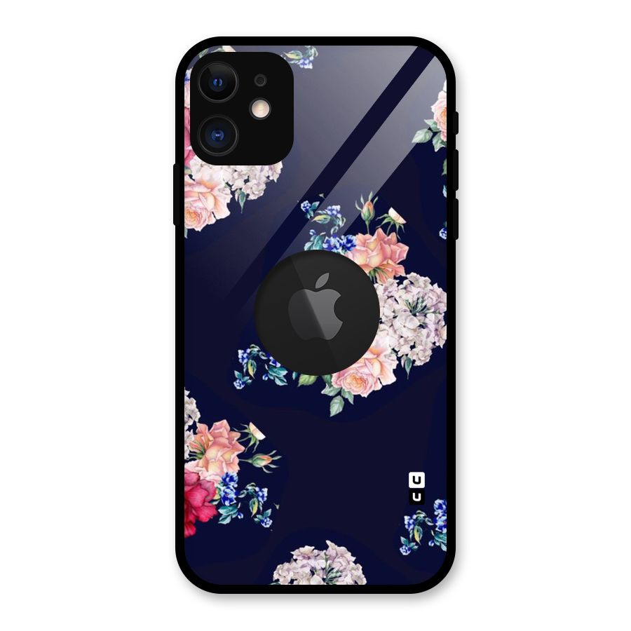Magenta Peach Floral Glass Back Case for iPhone 11 Logo Cut
