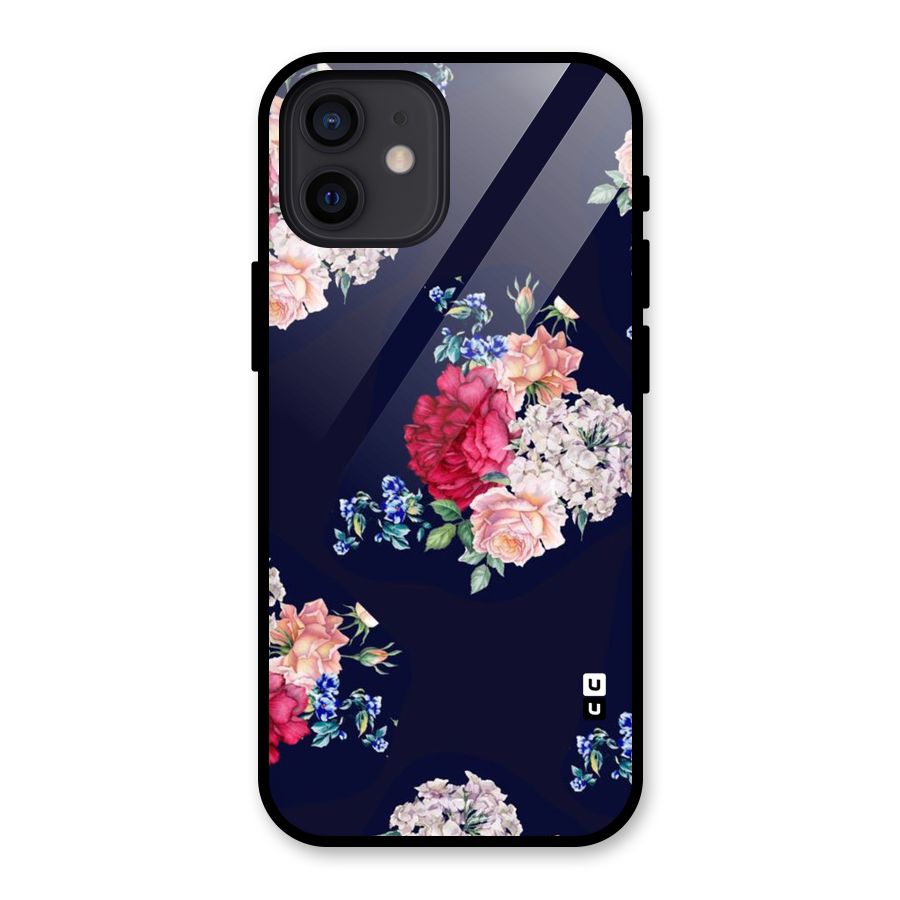 Magenta Peach Floral Glass Back Case for iPhone 12