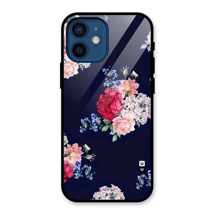 Magenta Peach Floral Glass Back Case for iPhone 12 Mini
