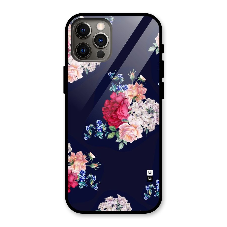 Magenta Peach Floral Glass Back Case for iPhone 12 Pro