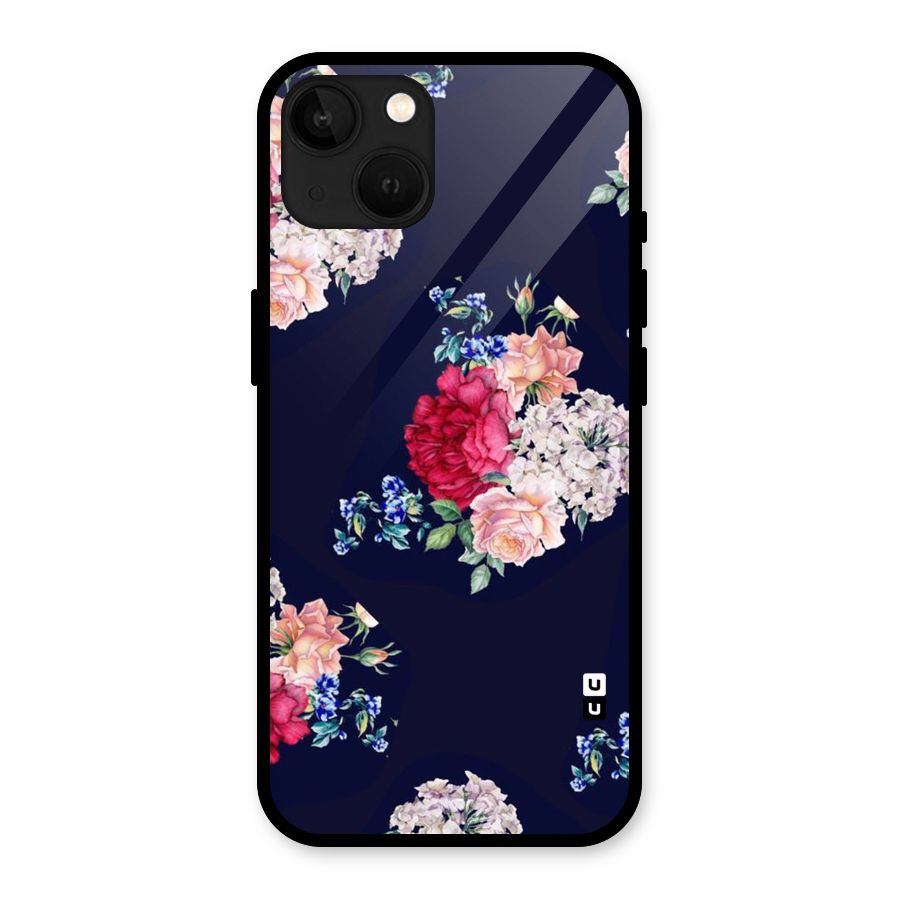Magenta Peach Floral Glass Back Case for iPhone 13