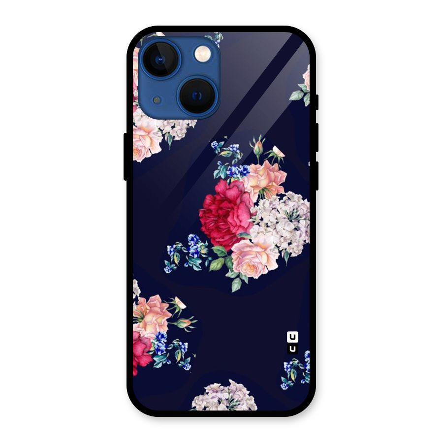 Magenta Peach Floral Glass Back Case for iPhone 13 Mini