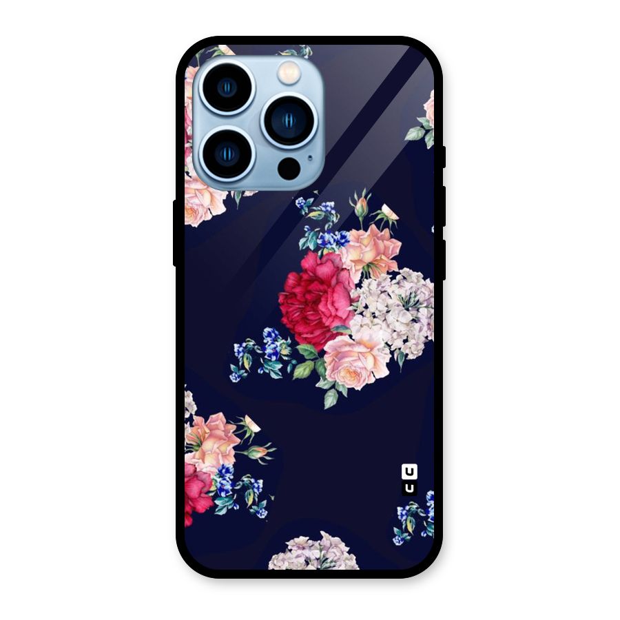 Magenta Peach Floral Glass Back Case for iPhone 13 Pro