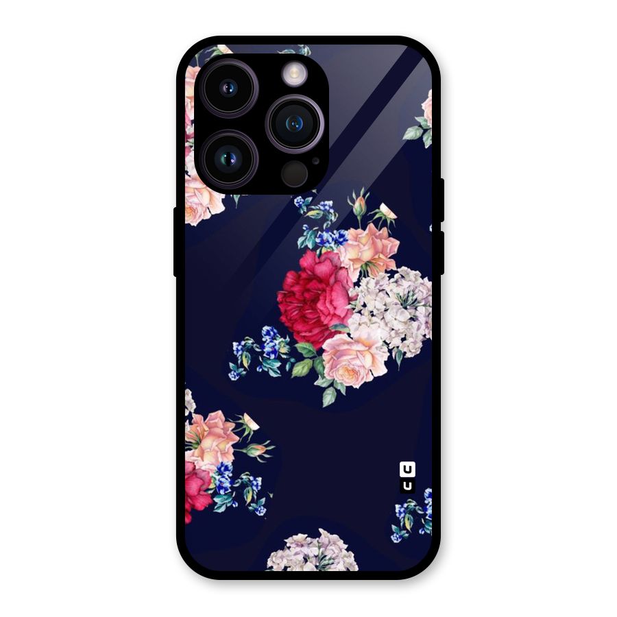 Magenta Peach Floral Glass Back Case for iPhone 14 Pro
