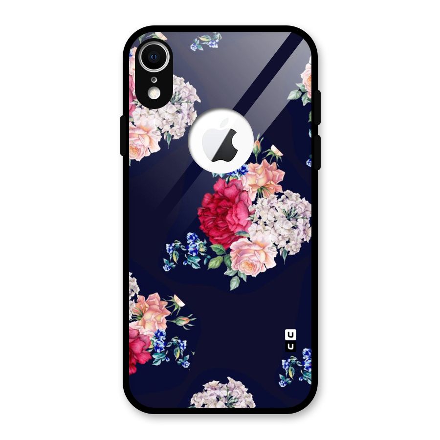 Magenta Peach Floral Glass Back Case for iPhone XR Logo Cut