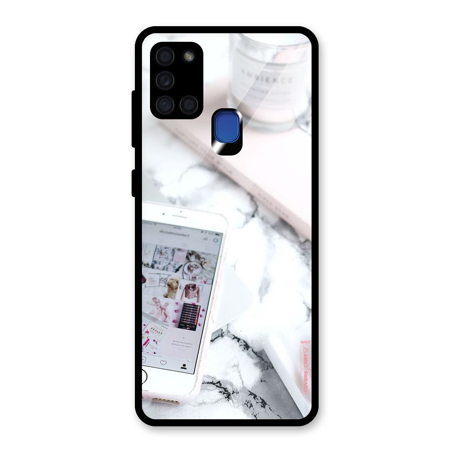 Make Up And Phone Glass Back Case for Galaxy A21s