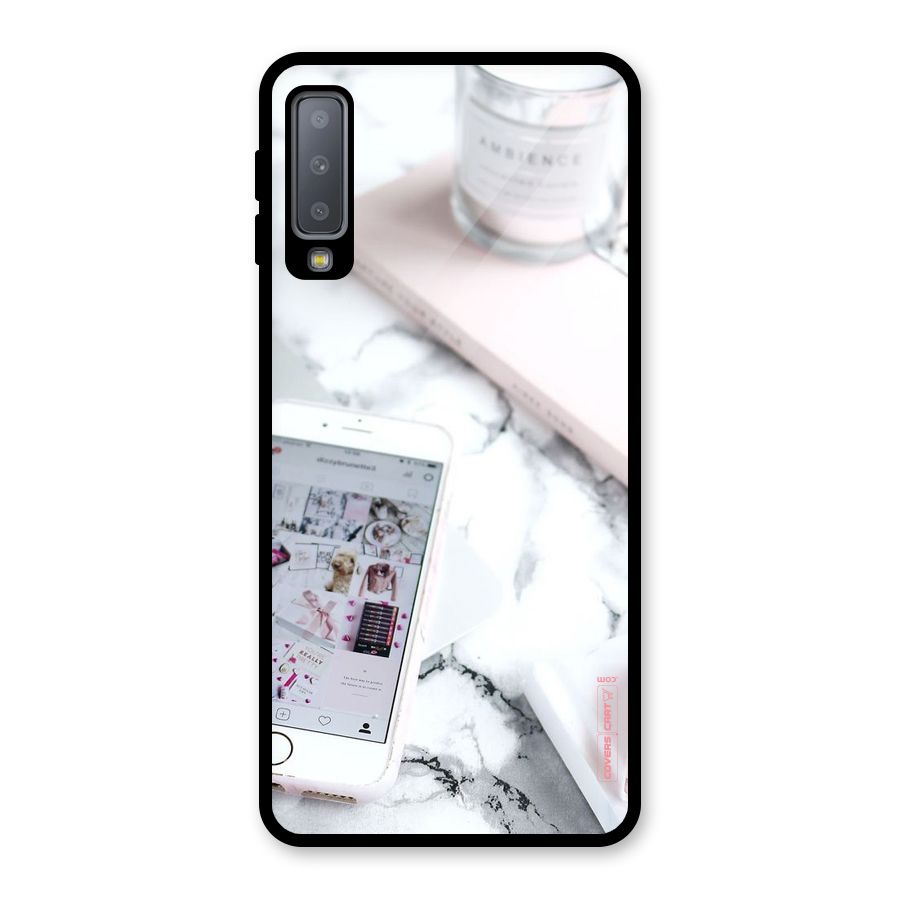 Make Up And Phone Glass Back Case for Galaxy A7 (2018)