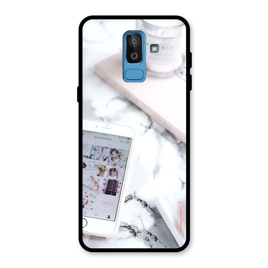 Make Up And Phone Glass Back Case for Galaxy J8