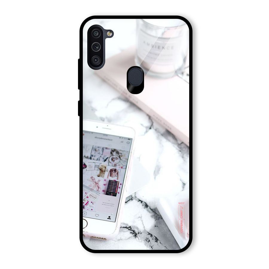 Make Up And Phone Glass Back Case for Galaxy M11