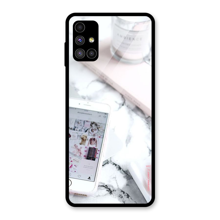 Make Up And Phone Glass Back Case for Galaxy M51