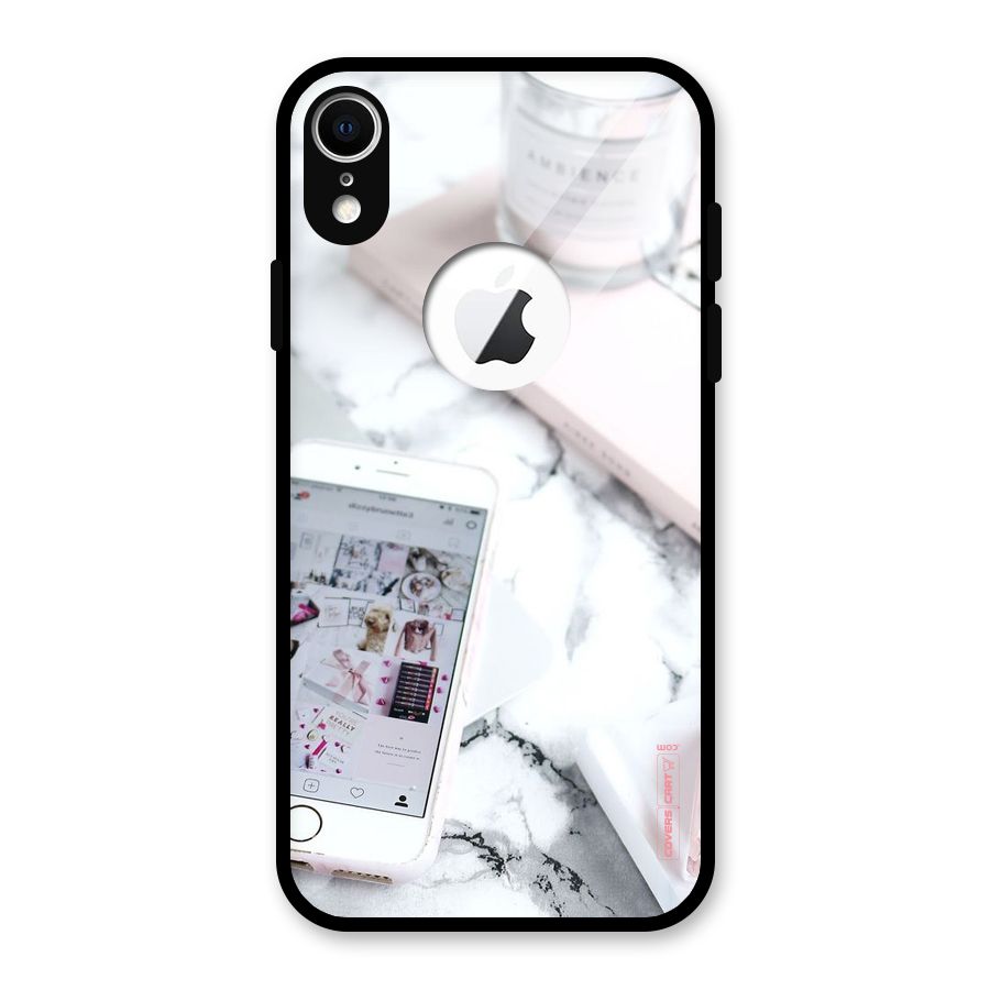 Make Up And Phone Glass Back Case for iPhone XR Logo Cut