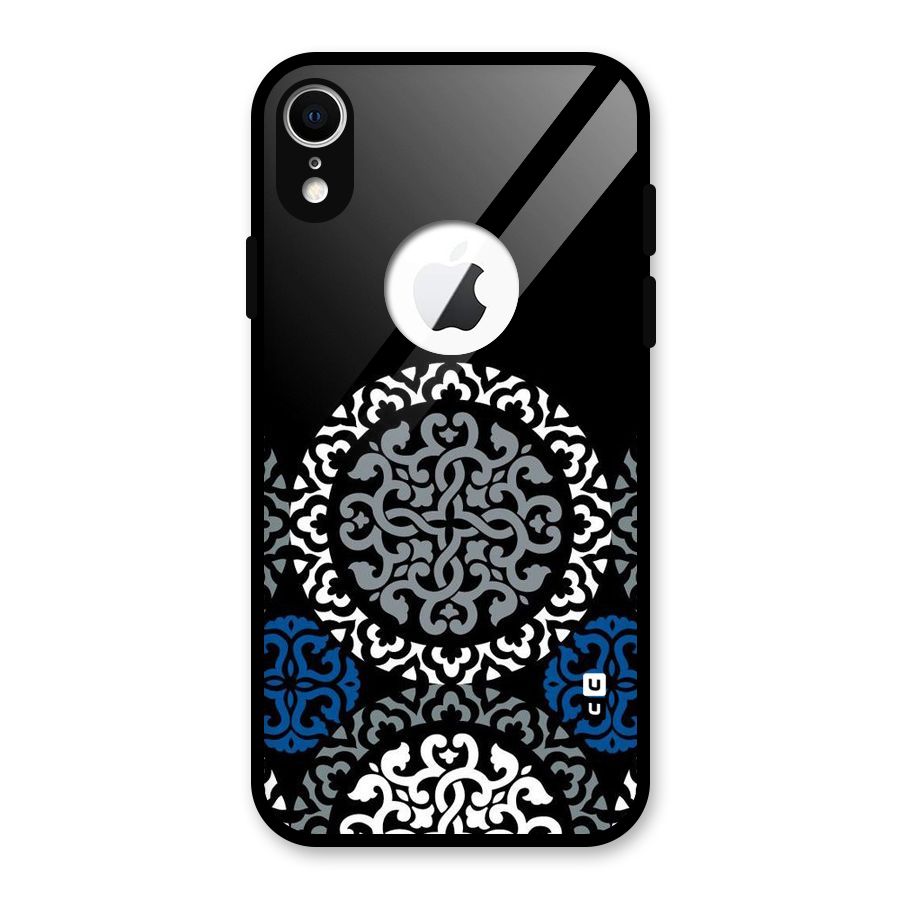 Mandala Circle Pattern Glass Back Case for iPhone XR Logo Cut