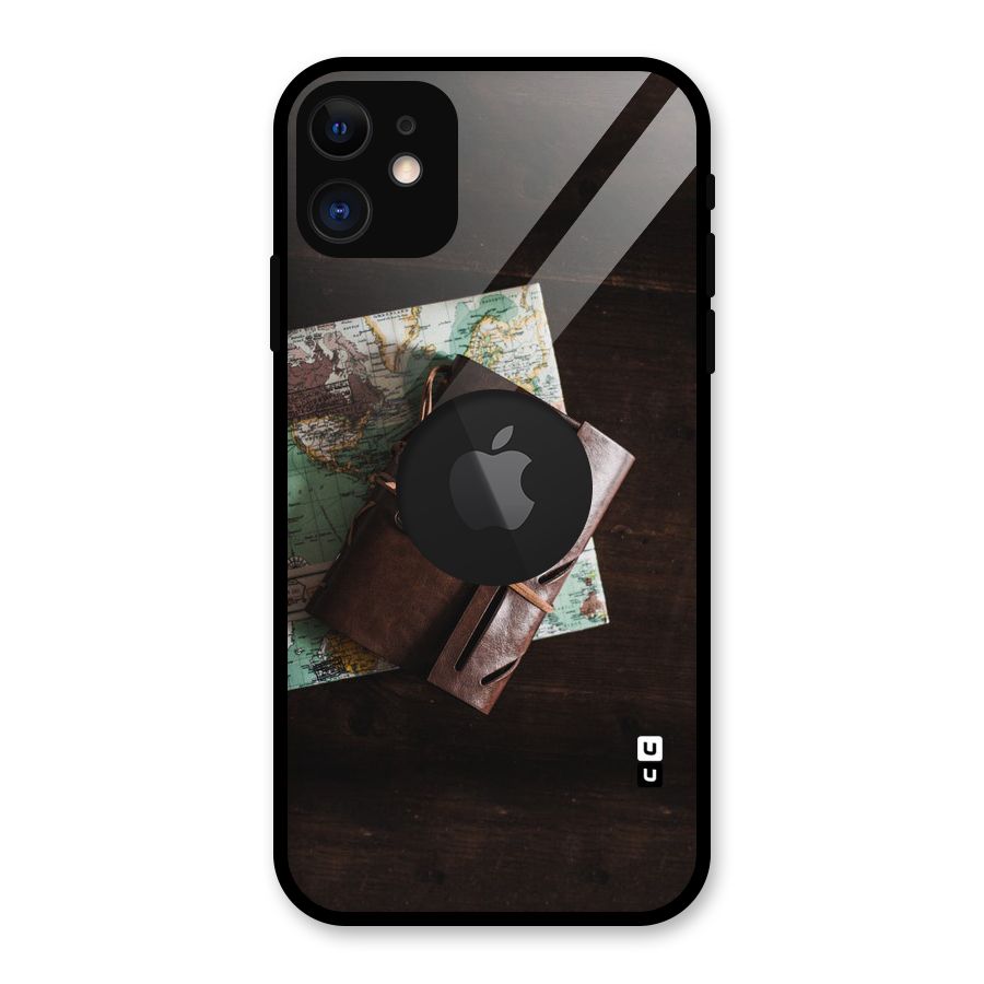 Map Journal Glass Back Case for iPhone 11 Logo Cut