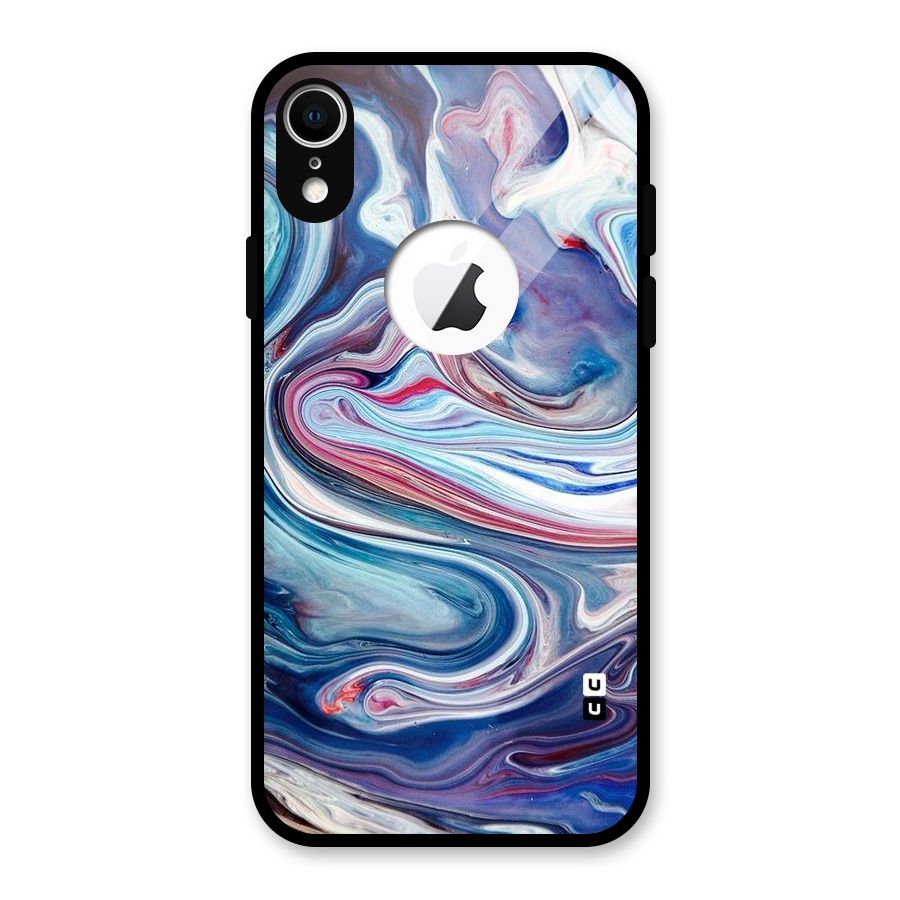 Marble Style Printed Glass Back Case for iPhone XR Logo Cut