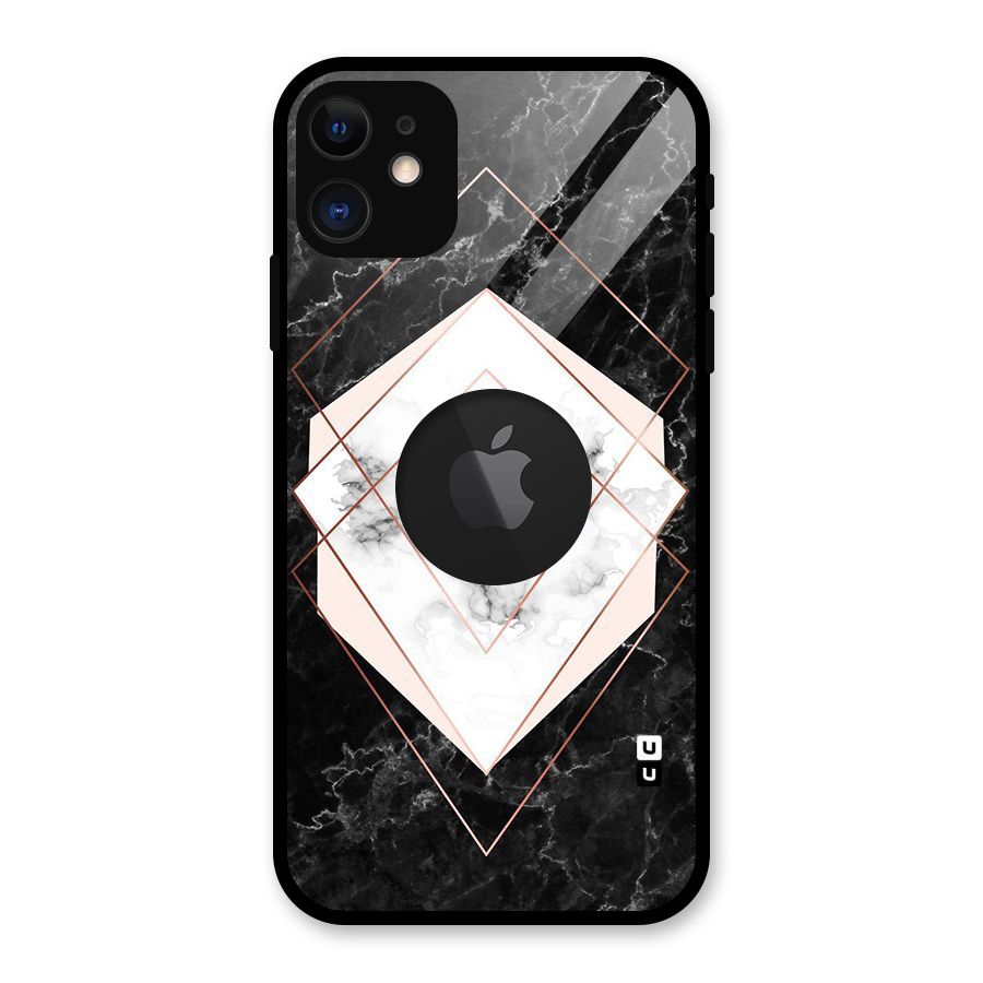 Marble Texture Print Glass Back Case for iPhone 11 Logo Cut