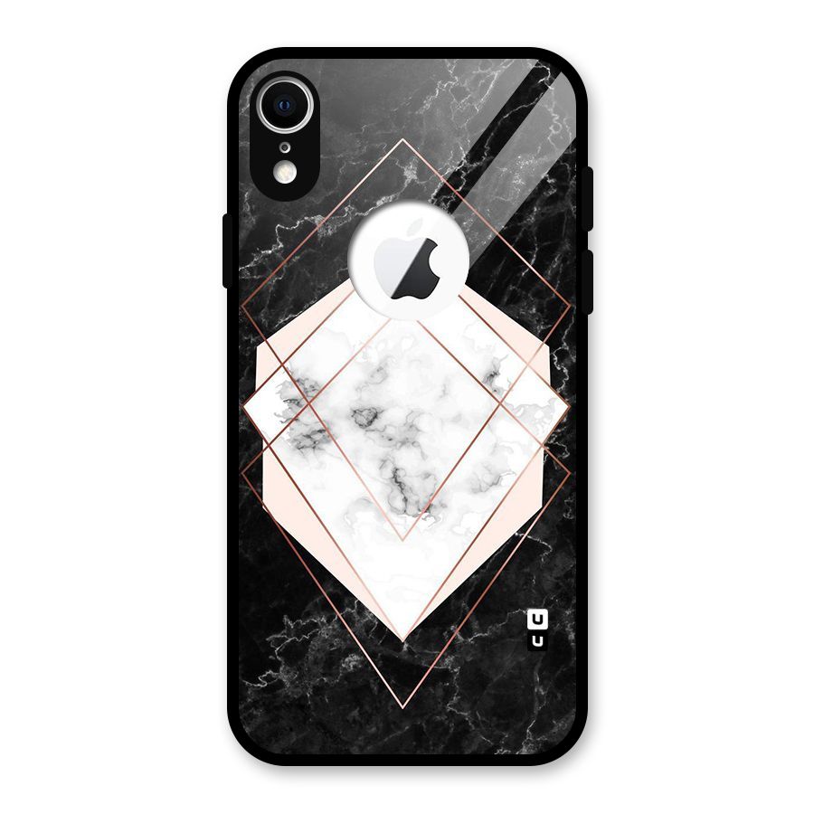 Marble Texture Print Glass Back Case for iPhone XR Logo Cut