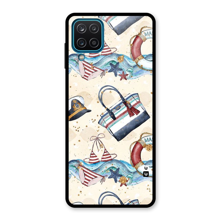 Marine Bag Design Glass Back Case for Galaxy A12