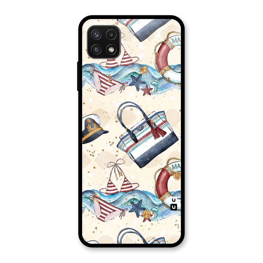 Marine Bag Design Glass Back Case for Galaxy A22 5G