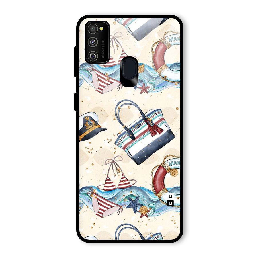 Marine Bag Design Glass Back Case for Galaxy M30s