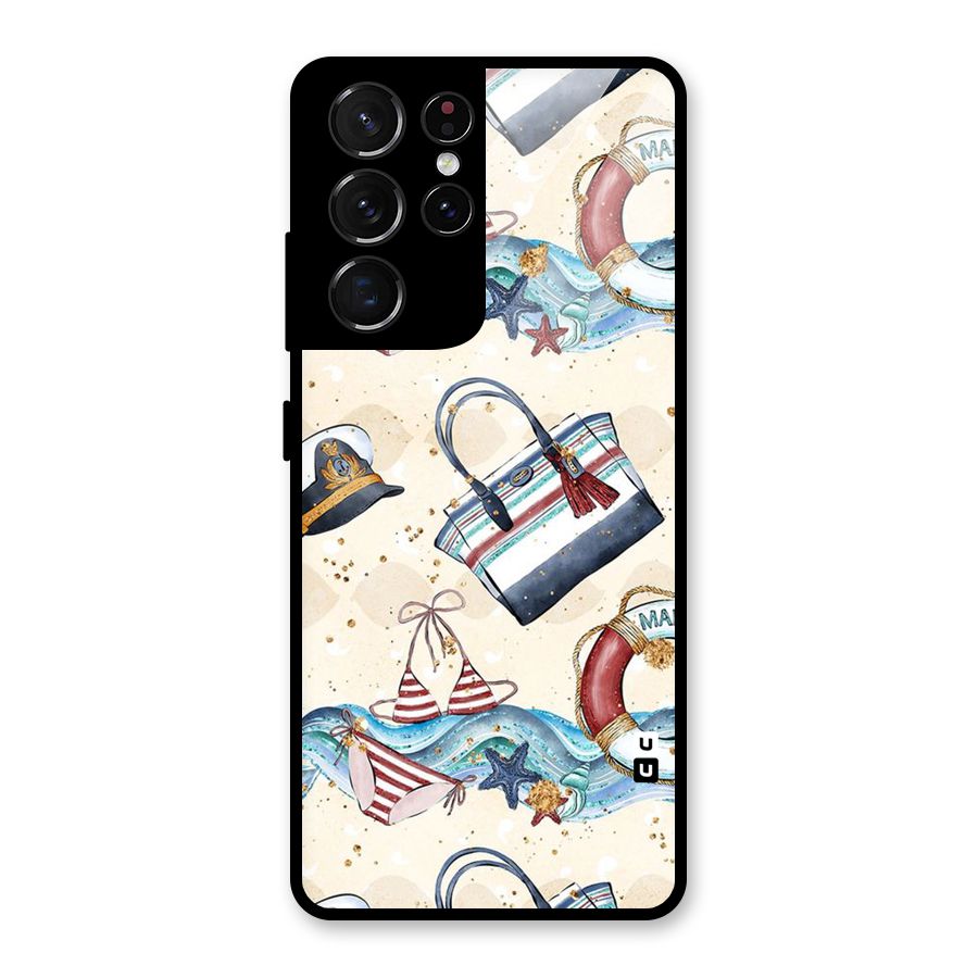 Marine Bag Design Glass Back Case for Galaxy S21 Ultra 5G
